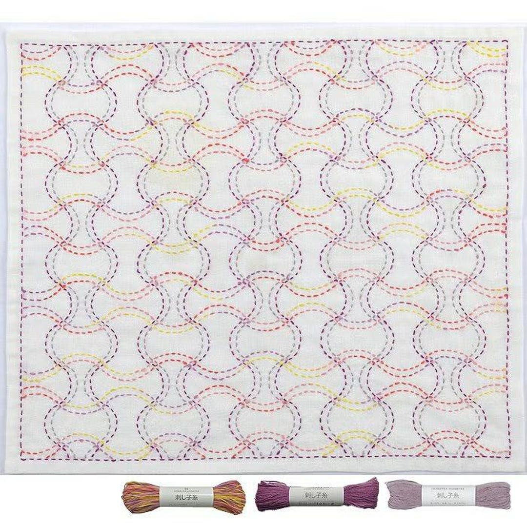 Wavy Thread Design Wavy Lattice Sashiko Kit / Yuragi Koushi / Modern Japanese Grid ...
