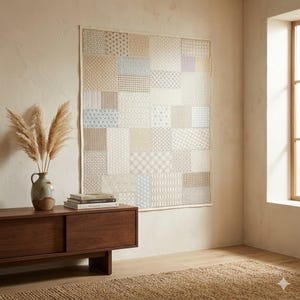 Large Sashiko Sampler Kit "Gentle Color Squares" | Muted Pastel Colors | Advanced Japanese Embroidery Wall Art | 124x100cm Cotton Project