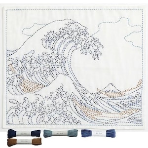Hokusai Great Wave Sashiko Kit / Kanagawa Oki Nami Ura / Japanese Ukiyo-e Embroidery