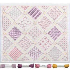 Frühling "Yosemoyou" Sashiko Sampler Kit / 8 Traditionelle Muster / Diagonales Gitter & Pastellfäden / Japanische Stickerei