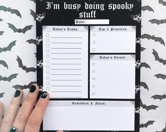 Goth Daily Planner // goth stationery, goth planner, dark academia stationery, corporate goth, to do list notepad, daily planner pad