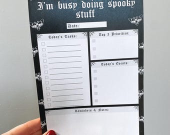 Goth Daily Planner // goth stationery, goth planner, dark academia stationery, corporate goth, to do list notepad, daily planner pad