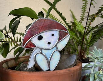 Stained Glass kodama, plant stake kodama, plant stake studio ghibli, plant decor, princess Mononoke