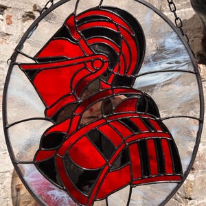 Fire Knight Stained glass suncatcher - Mars tribute - Dark Fantasy Inspired