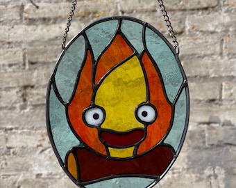 Glas-in-lood Calcifer, Calcifer zonnevanger, Ghibli studiokunst, perfect cadeau, Howl's bewegende kasteel