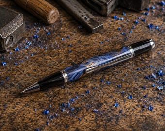 Pluma de madera de arce azul con acabado cromado, recambio Parker – Instrumento de escritura de madera hecho a mano