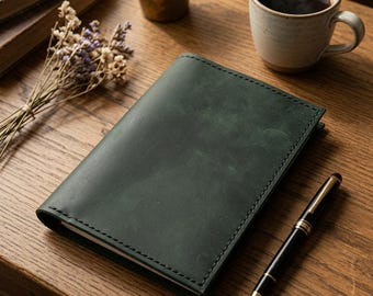 Handmade Green Leather Passport Wallet – Field Notes & Journal Cover