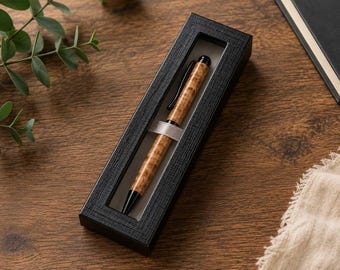 Bolígrafo artesanal de madera de arce con nudos / Recargable, ideal como regalo ejecutivo (caja negra)