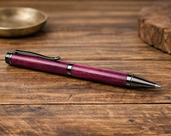 Pluma de madera de palo morado con estuche de madera bicolor — Hecha a mano por HARZO en EE. UU.