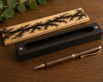 Pluma de nogal hecha a mano con estuche de arce wengué con efecto fractal / Accesorio de escritorio ejecutivo