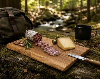 Tabla de servir rústica de madera de nogal americano de Kentucky con borde natural / Bandeja para embutidos y quesos