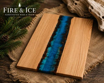 Tabla de cortar de madera de nogal americano Fire and Ice – Tabla para servir embutidos Resin River