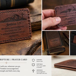 Leather Scripture Card • Engraved Bible Verse Wallet Reminder (Joshua 1:9)