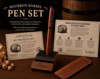 Bourbon Barrel Pen and Stand Set | Authentic White Oak Desk Pen Holder - Customizable