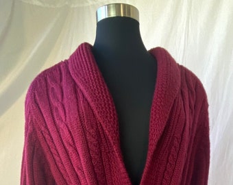 1970s  Carson Pirie Scott burgundy belted cardigan sweater