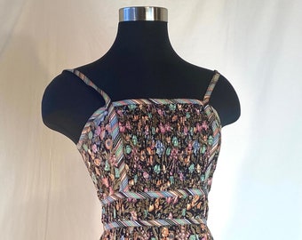 1970s  Non-Stop black floral strappy sundress