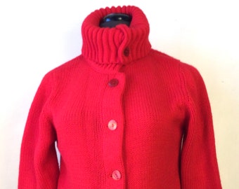 1960s Marianne Fashions red funnel neck buttoned cardigan sweater