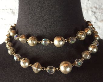 Gold splatter bead and AB crystal necklace