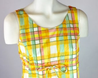 1960s yellow green plaid babydoll style 2-piece swimsuit or nightie