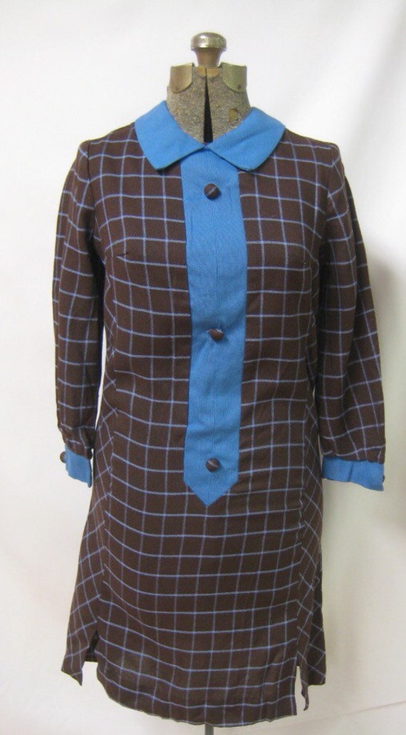 1960s Lampl mod brown blue plaid dress