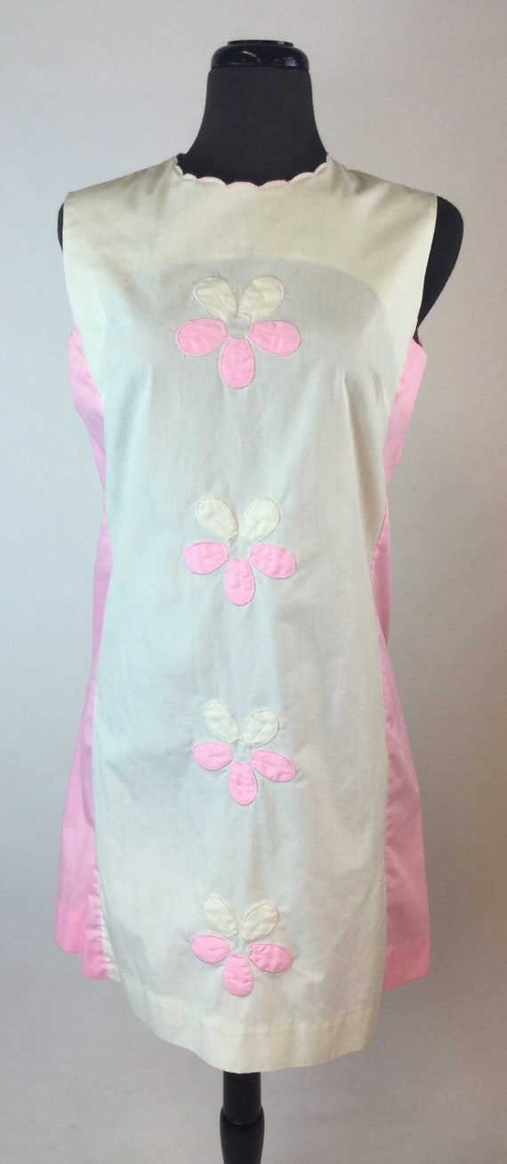 1960s Lady Madeira pink and cream colorblock flowe