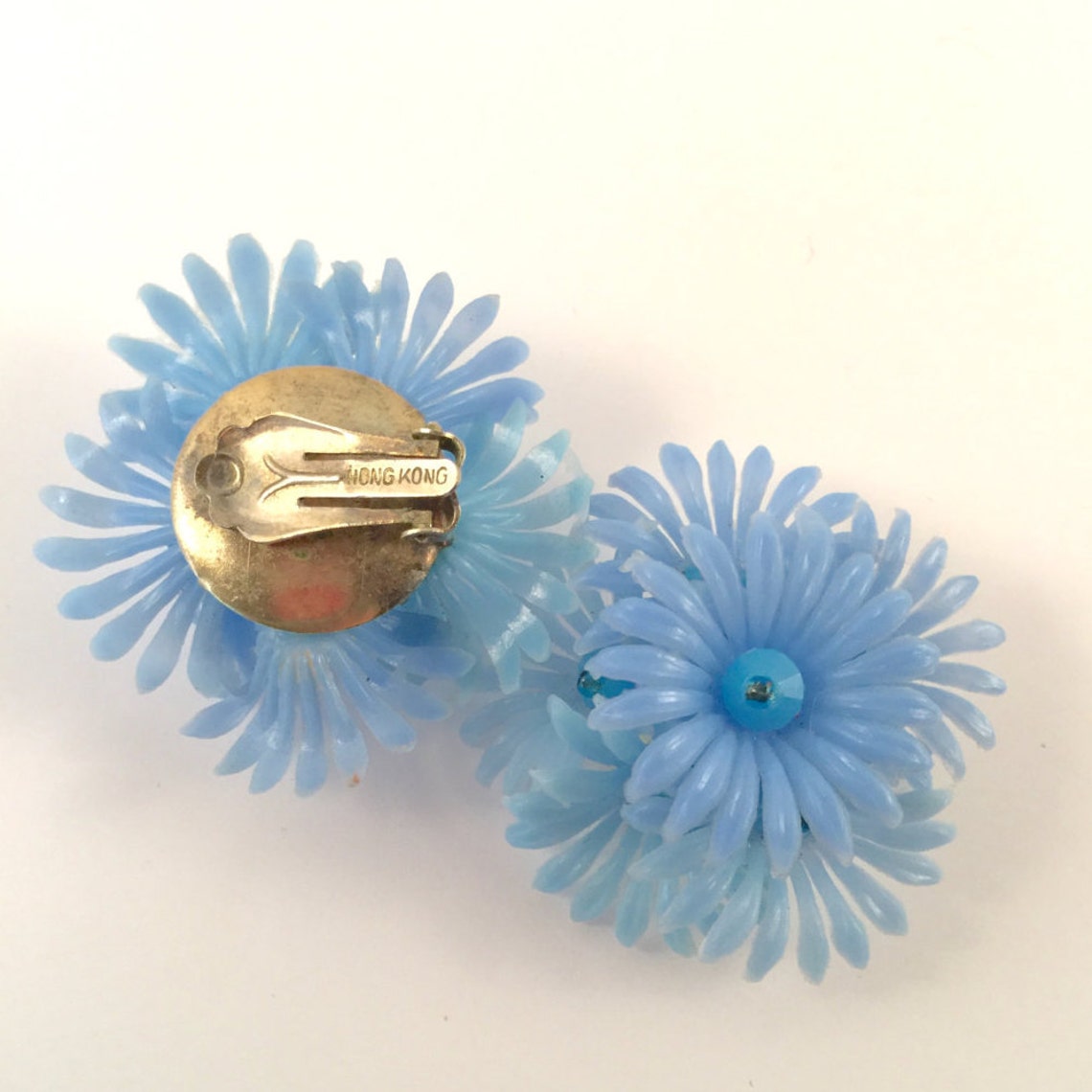 1950s Light Blue Soft Plastic Flower Earrings Etsy