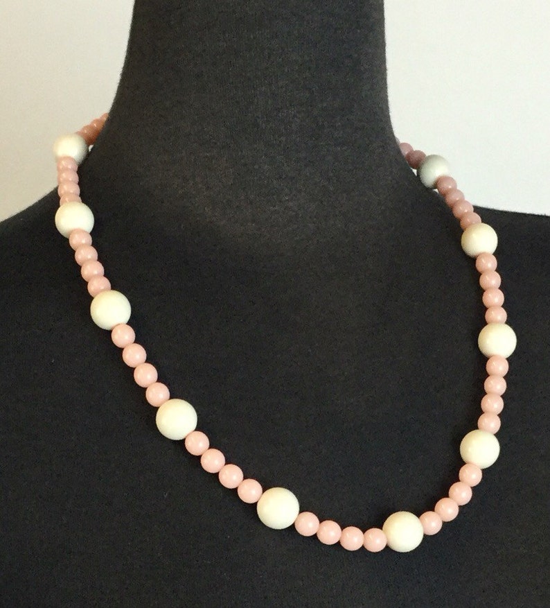 Trifari Pink and Cream Bead Necklace - Etsy
