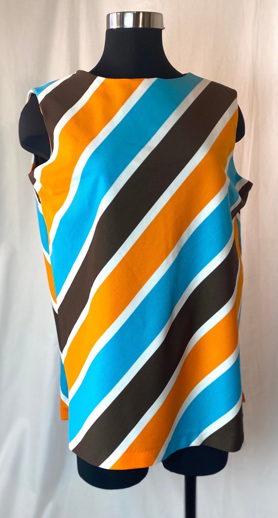 1970s orange, aqua, brown and white striped poly s