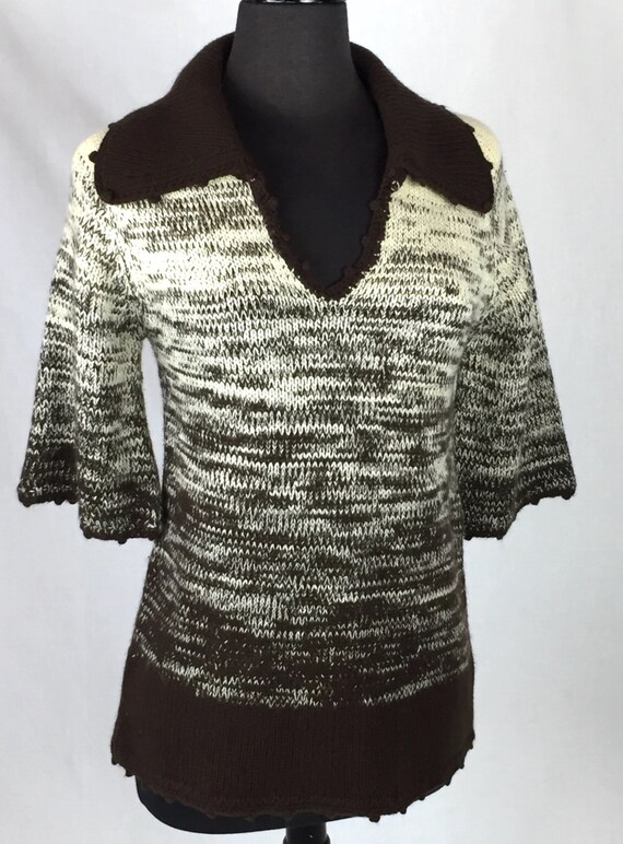 1970s brown and cream marled ombre collared sweate