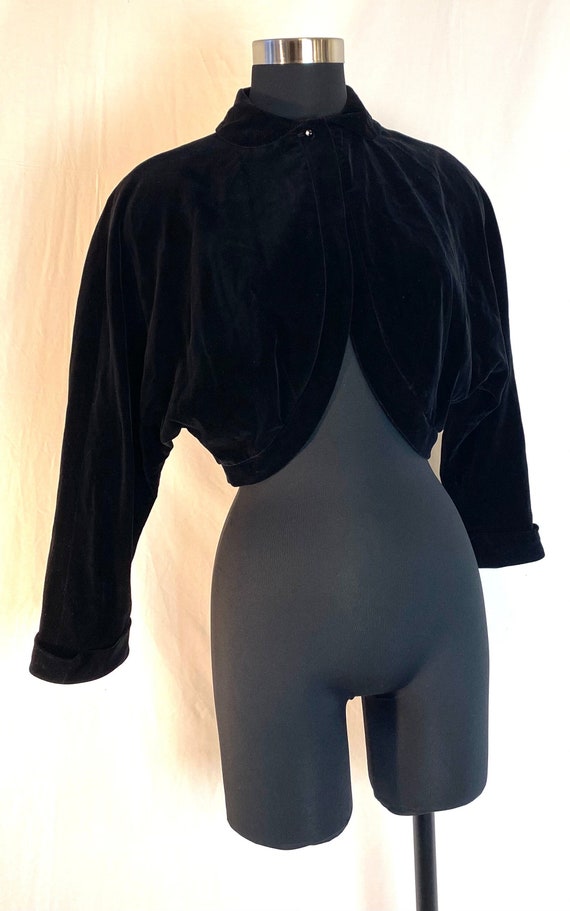 1950s black velvet collared bolero jacket - image 1