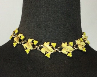 Yellow enamel leaf choker necklace