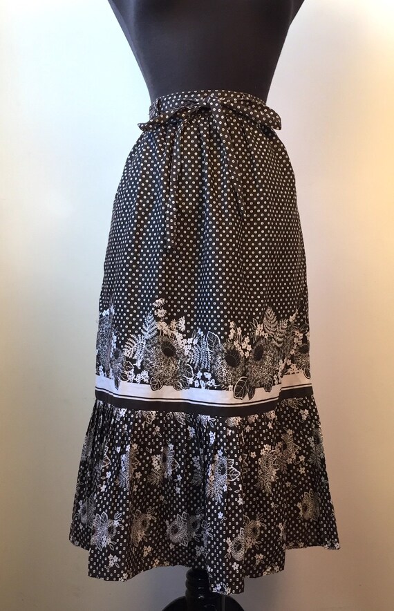 1970s Bronson Brown Floral Ruffled Maxi Skirt