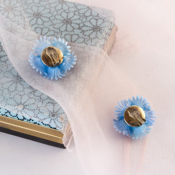 1950s light blue soft plastic flower earrings - image 2