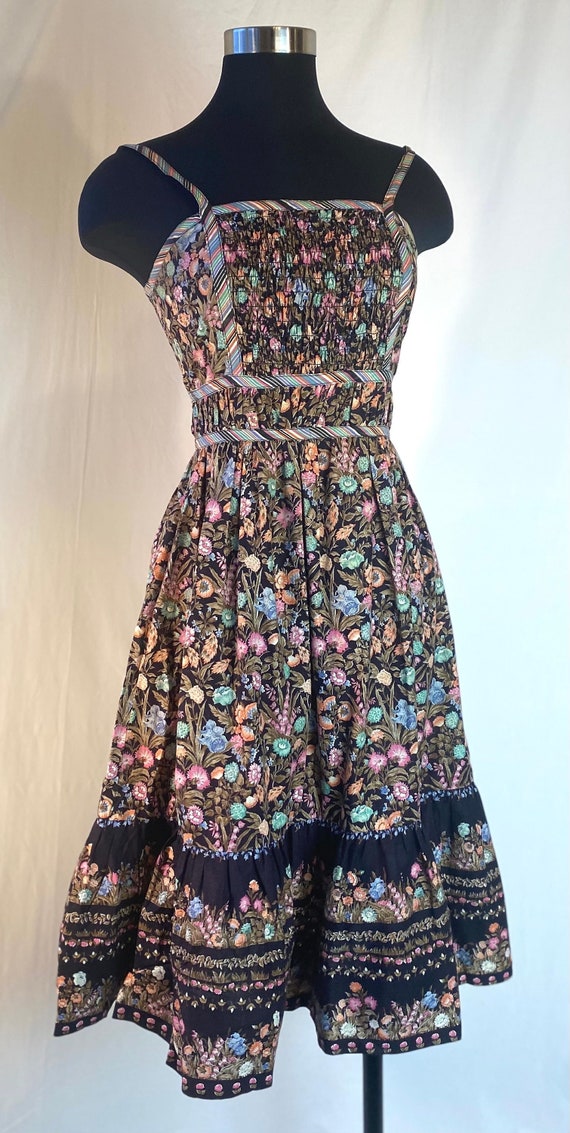 1970s  Non-Stop black floral strappy sundress