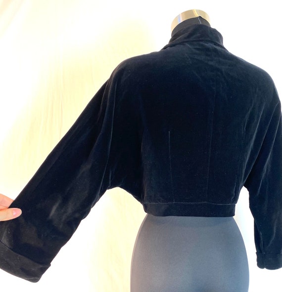 1950s black velvet collared bolero jacket - image 7