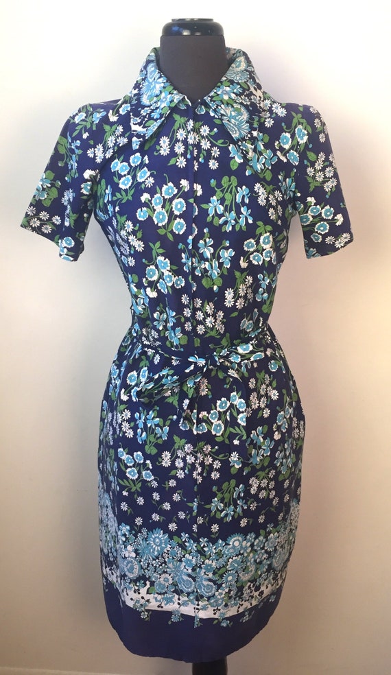 Navy Floral Border Print Zip-front Dress as Is - Etsy