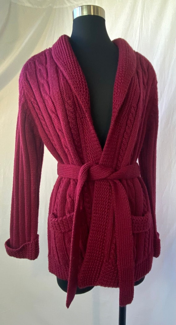 1970s  Carson Pirie Scott burgundy belted cardigan