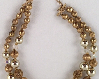 Lisner goldtone double strand beaded necklace