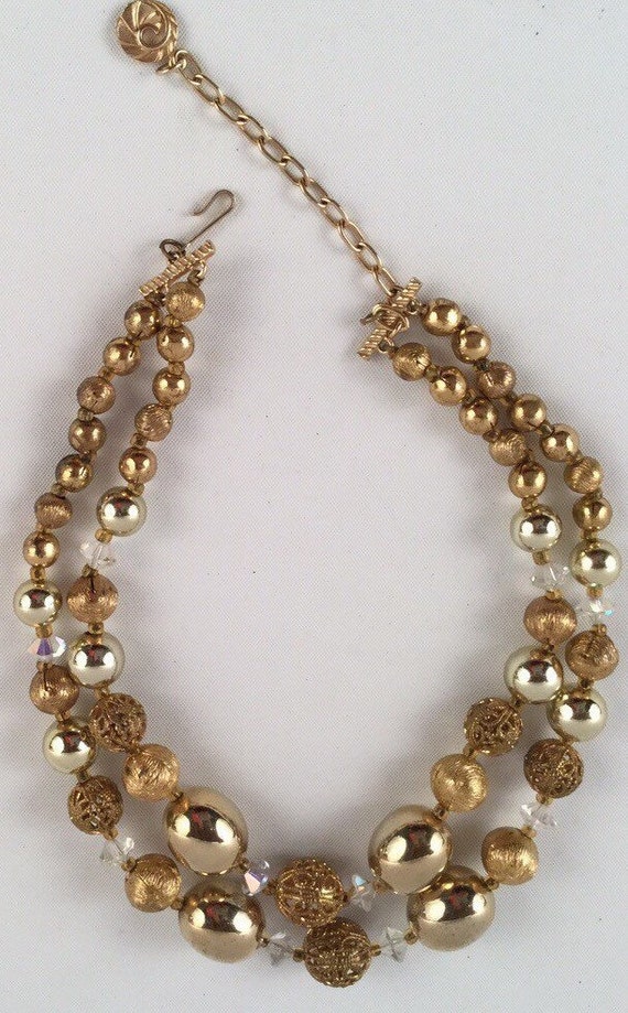 Lisner goldtone double strand beaded necklace