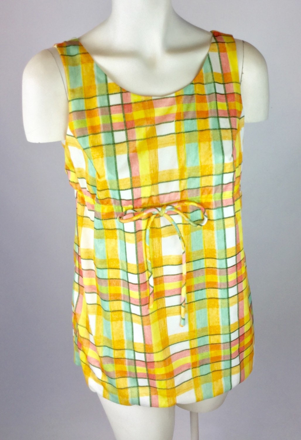 1960s yellow green plaid babydoll style 2-piece swimsuit or | Etsy