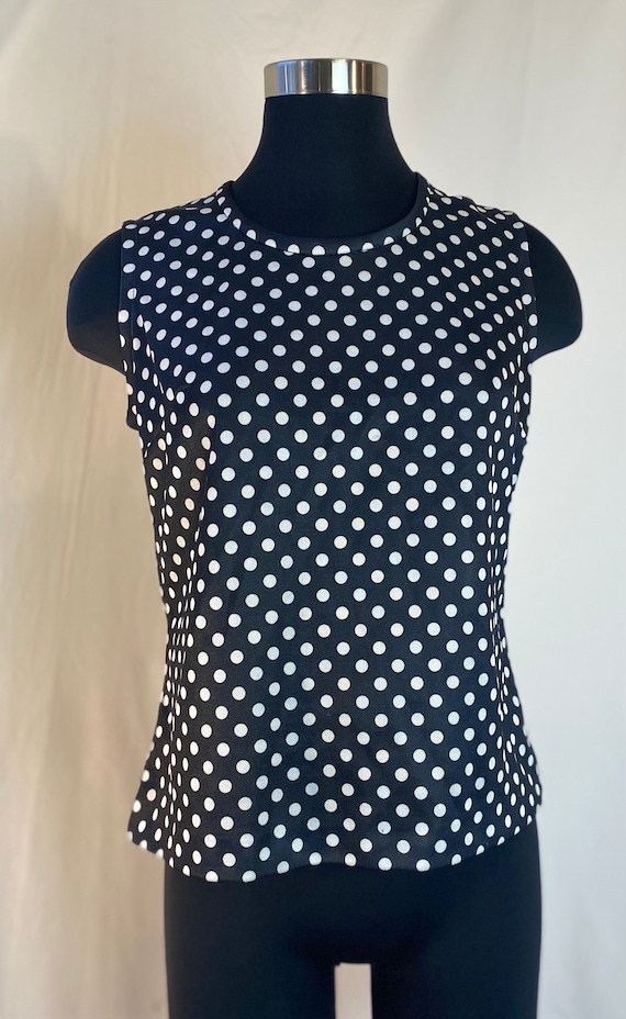 1960’s black and white polka dot poly sleeveless t