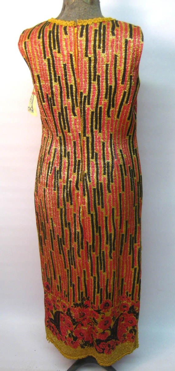 1960s red and gold metallic striped and floral pl… - image 2