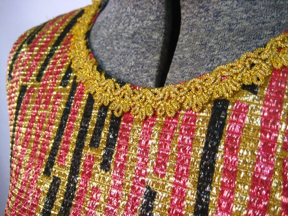 1960s red and gold metallic striped and floral pl… - image 4