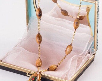 Goldtone and wood bead necklace