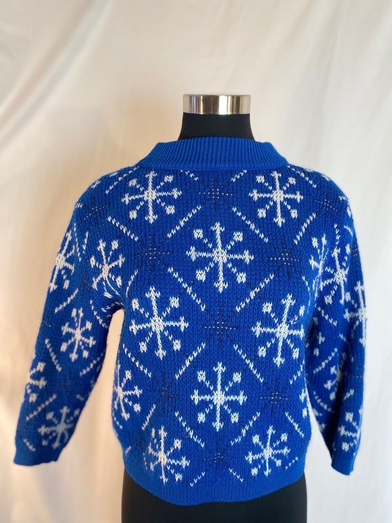 1960s Lampl blue and white cropped snowflake sweat