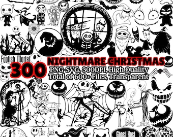 300+ Alptraum Weihnachten, PNG SVG-Bundle-Datei, Geist-Sammlung, Paar Clipart für Cricut, Silhouette, Laserschnitt, Grafiken, Png SVG-Vektorgrafik
