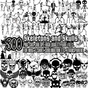 300 Skeleton and Skull Silhouette, PNG SVG Bundle File, Skeleton Collection, Skull Clipart for Cricut, Silhouette, Laser Cut, png SVG Vector