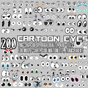200 Funny Cartoon Eyes, Comedy Eyes PNG SVG Bundle File, Funny Eyes Clipart for Cricut, Silhouette, Cartoons, Laser Cut, png SVG Vector