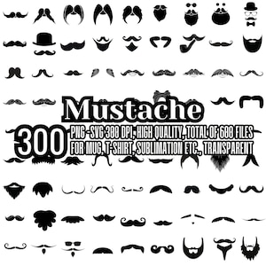 300 Mustache PNG SVG Bundle File, Mustaches Collection, Mustache Design Clipart  for Cricut, Silhouette Graphics, Laser Cut, png SVG Vector