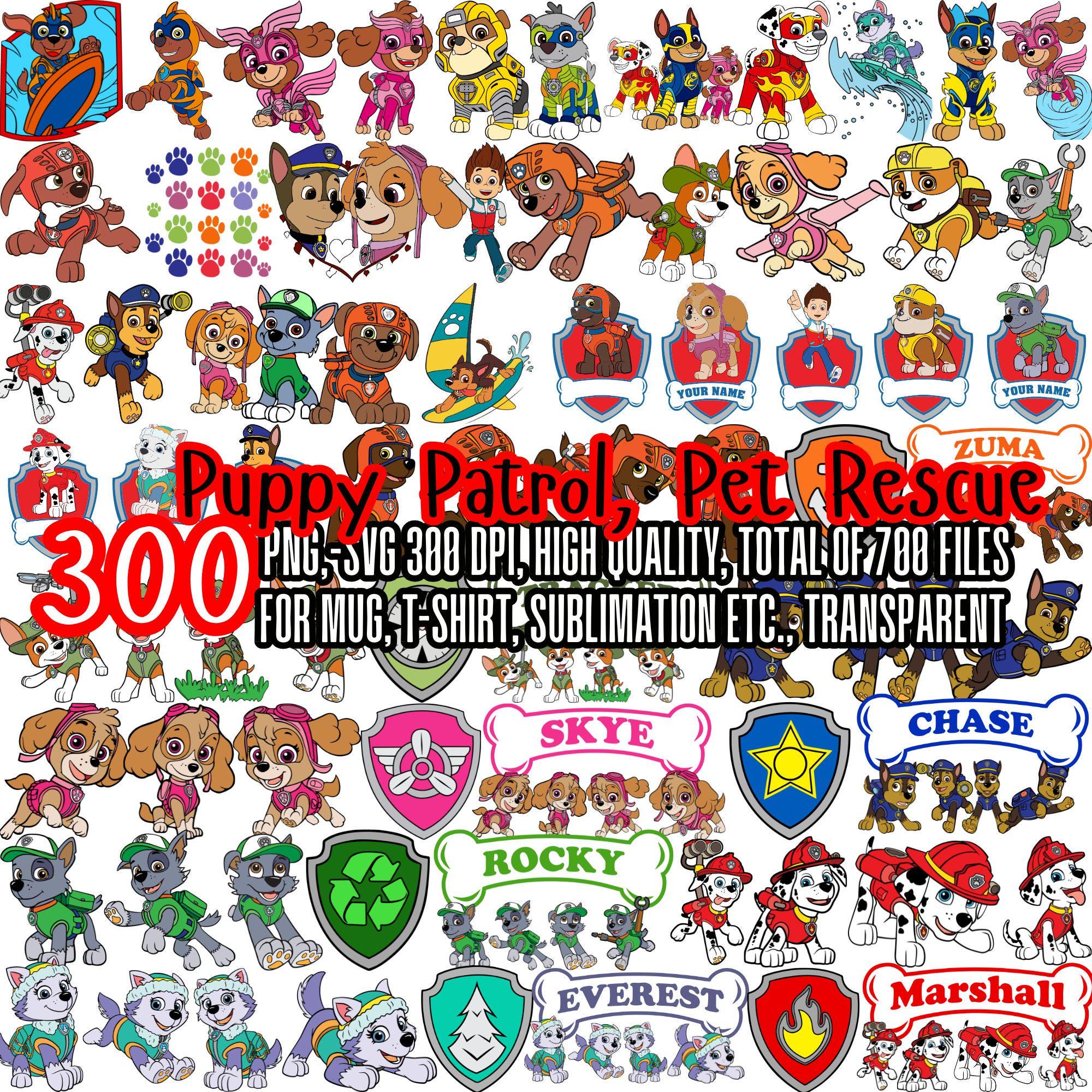 300 Welpen Patrol PNG SVG Bundle-Datei, Haustier Sammlung, Hund Cartoon Clipart für Cricut, Silhouette Grafiken, Laser-Schnitt, Png SVG Vektor